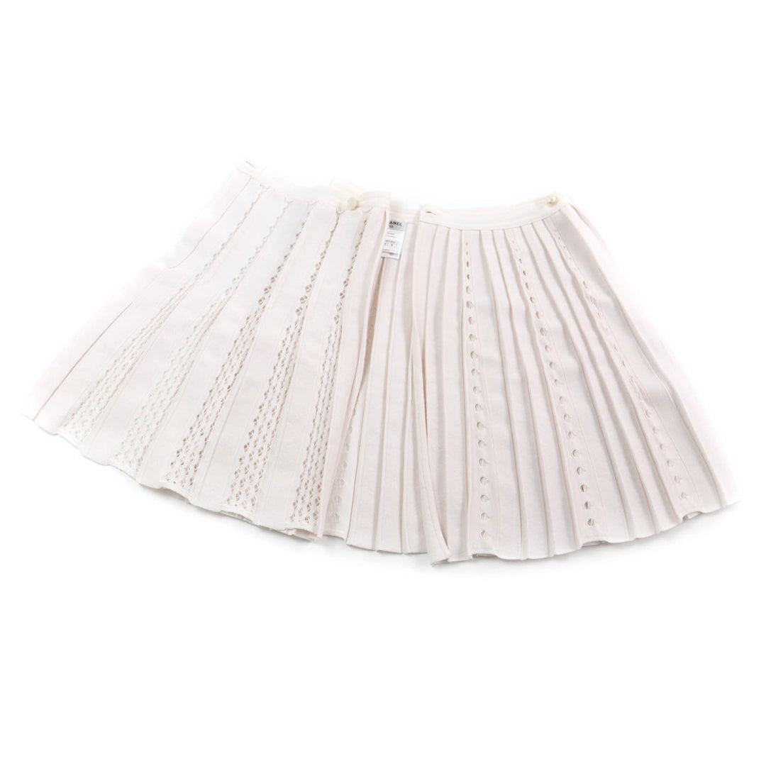 Very Good CHANEL skirt F Pearl COCO Mark Button Knit Baby pink Women 38 P43884