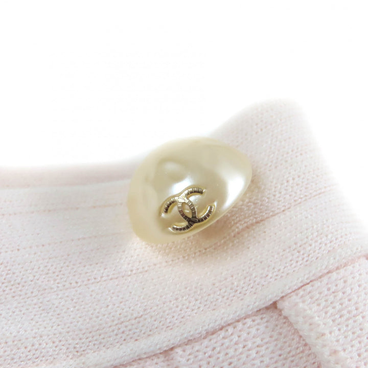 Very Good CHANEL skirt F Pearl COCO Mark Button Knit Baby pink Women 38 P43884