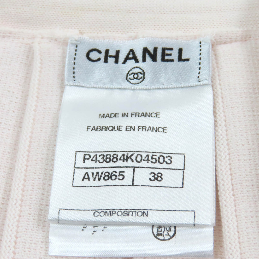 Very Good CHANEL skirt F Pearl COCO Mark Button Knit Baby pink Women 38 P43884