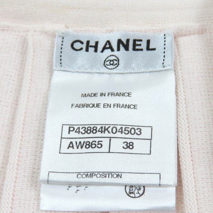 Very Good CHANEL skirt F Pearl COCO Mark Button Knit Baby pink Women 38 P43884