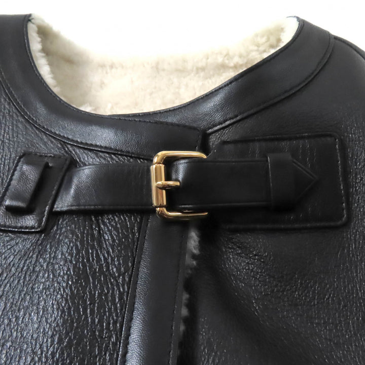 LOUIS VUITTON Mouton coat No collar Black White Sheep leather Women 36
