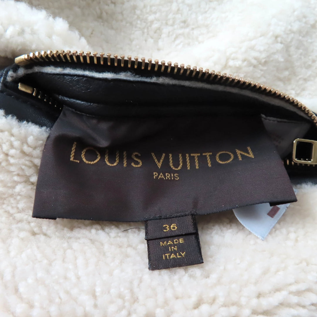 LOUIS VUITTON Mouton coat No collar Black White Sheep leather Women 36