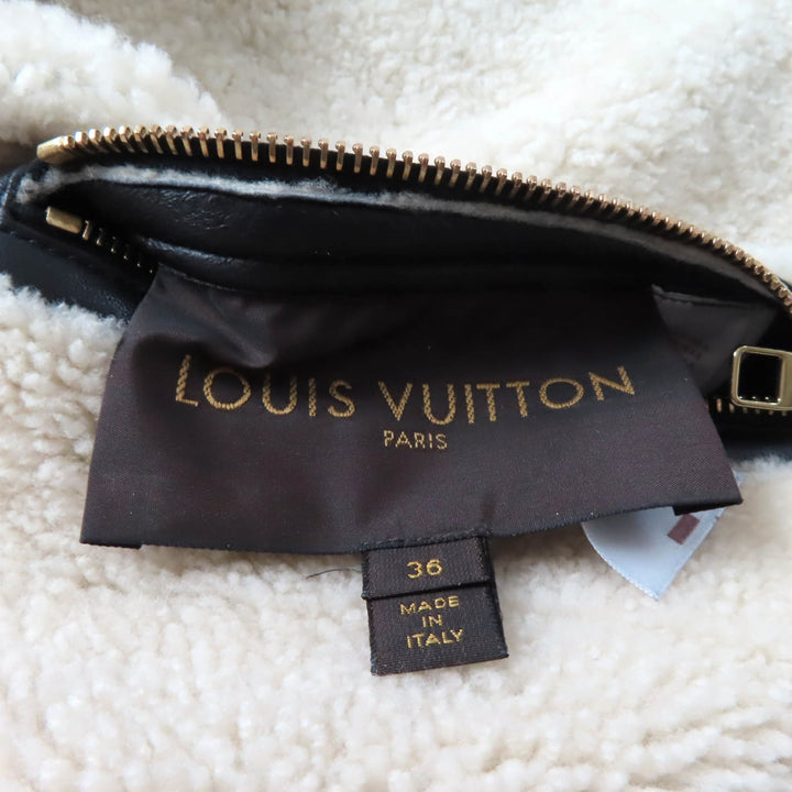 LOUIS VUITTON Mouton coat No collar Black White Sheep leather Women 36