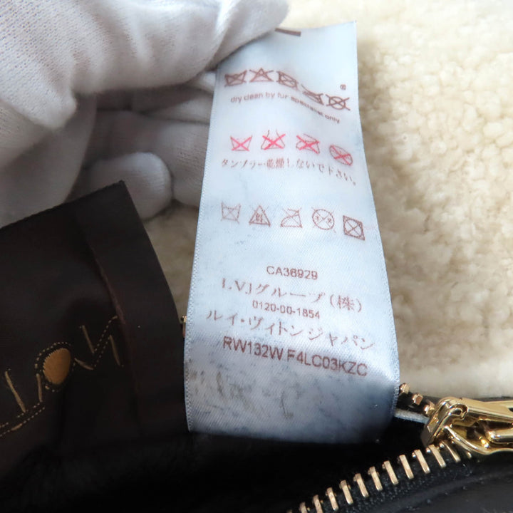 LOUIS VUITTON Mouton coat No collar Black White Sheep leather Women 36