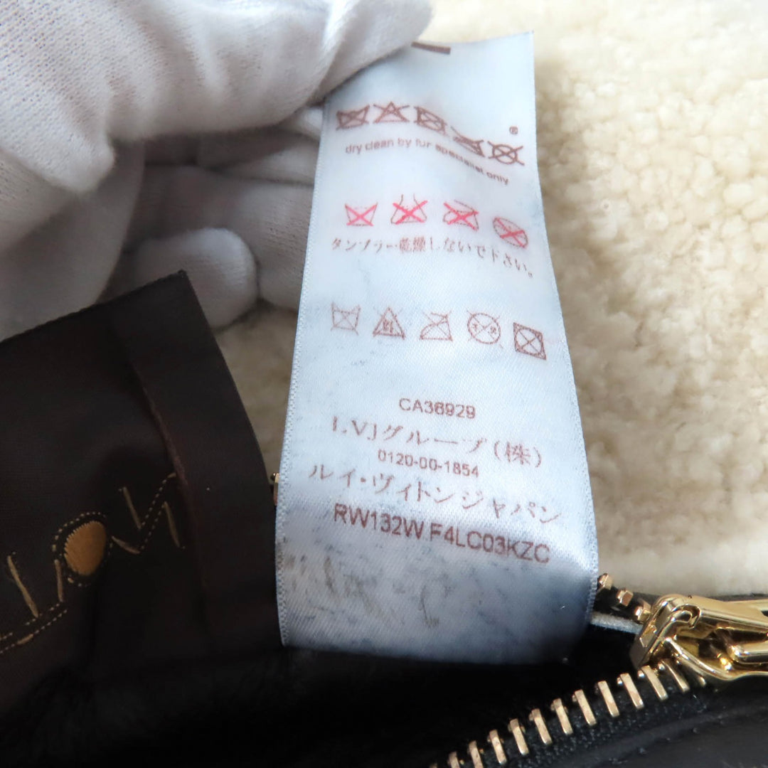 LOUIS VUITTON Mouton coat No collar Black White Sheep leather Women 36