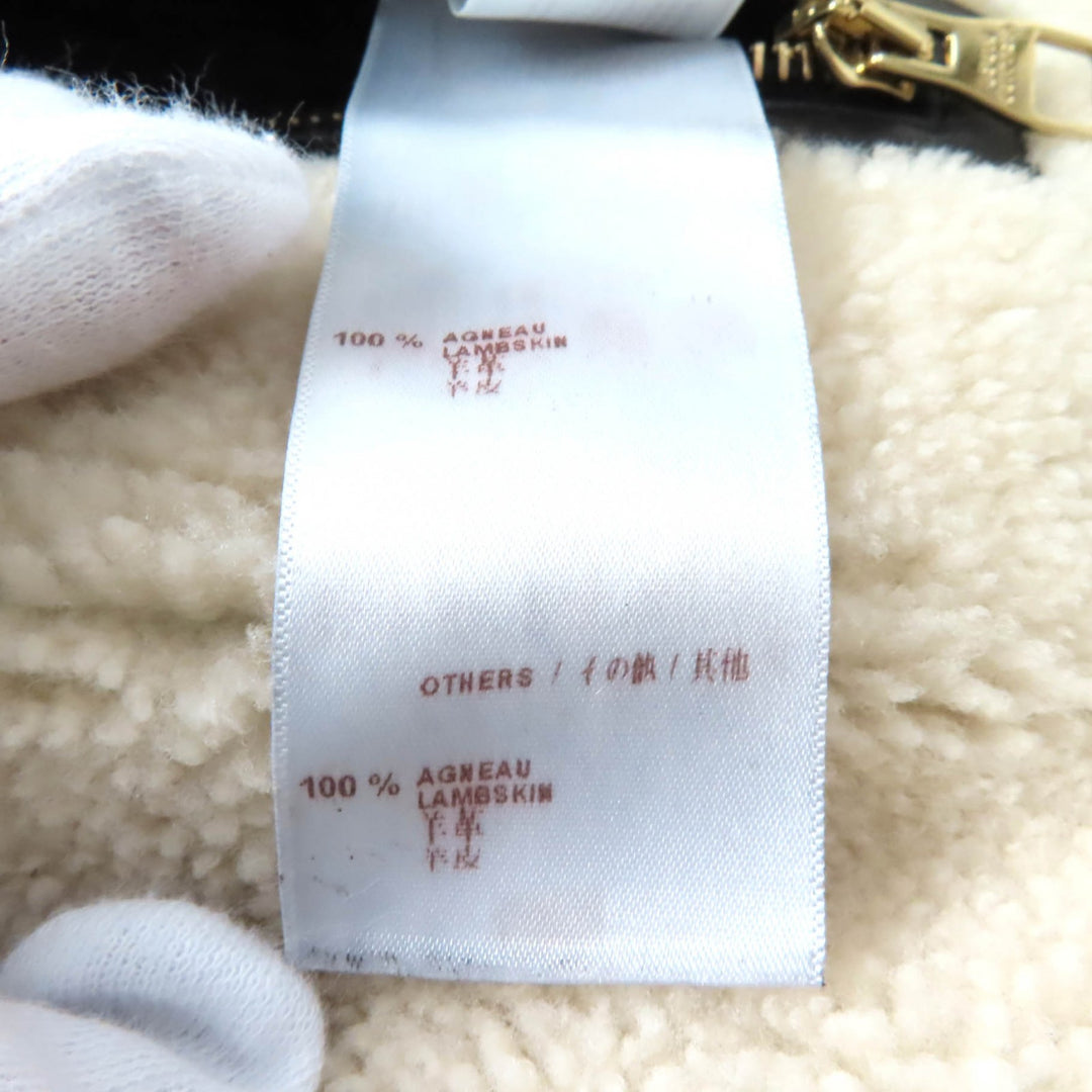 LOUIS VUITTON Mouton coat No collar Black White Sheep leather Women 36