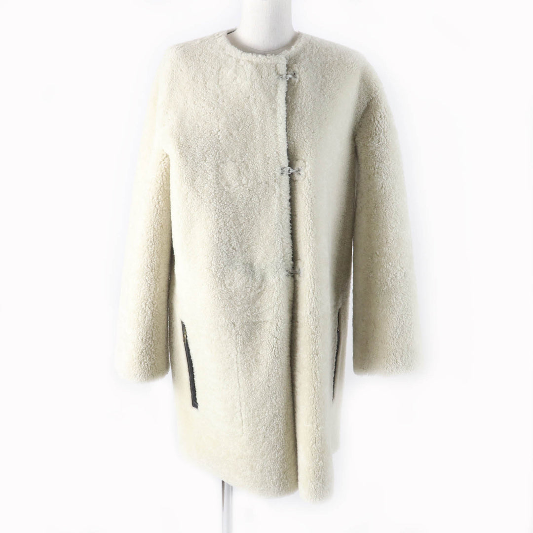 LOUIS VUITTON Mouton coat No collar Black White Sheep leather Women 36