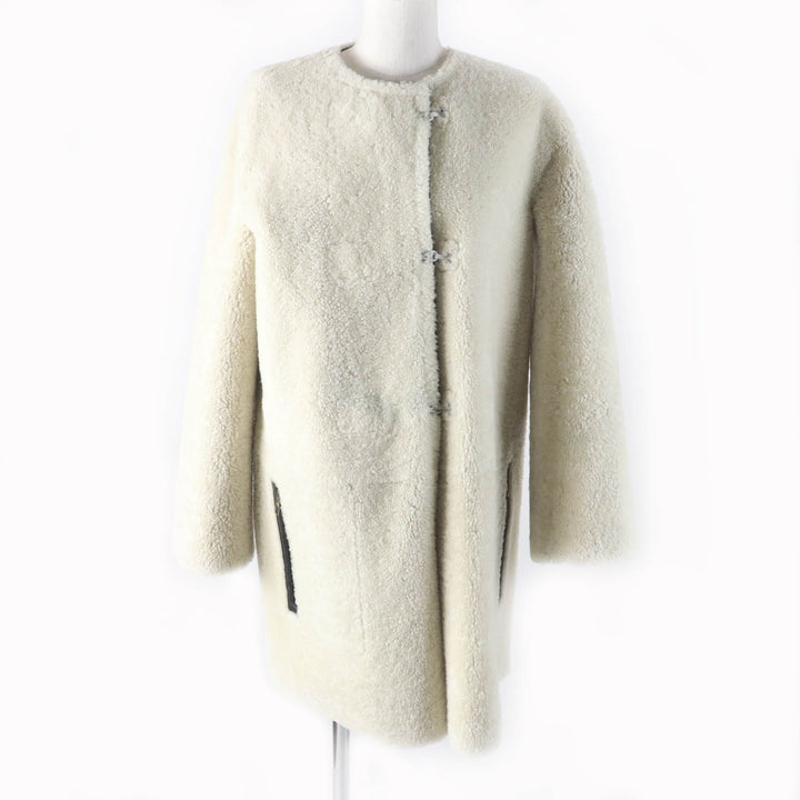 LOUIS VUITTON Mouton coat No collar Black White Sheep leather Women 36