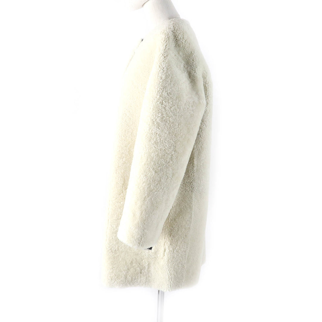LOUIS VUITTON Mouton coat No collar Black White Sheep leather Women 36
