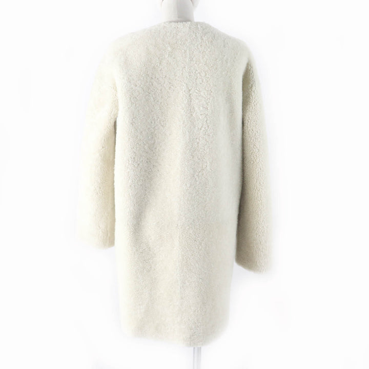 LOUIS VUITTON Mouton coat No collar Black White Sheep leather Women 36