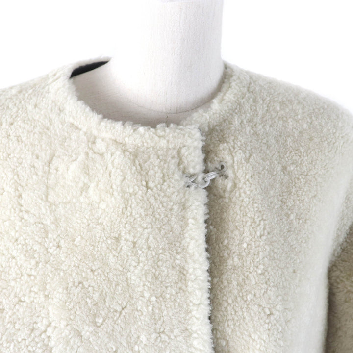 LOUIS VUITTON Mouton coat No collar Black White Sheep leather Women 36