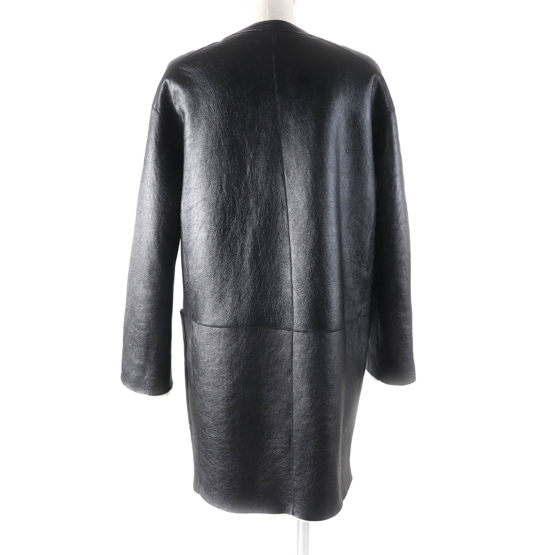 LOUIS VUITTON Mouton coat No collar Black White Sheep leather Women 36