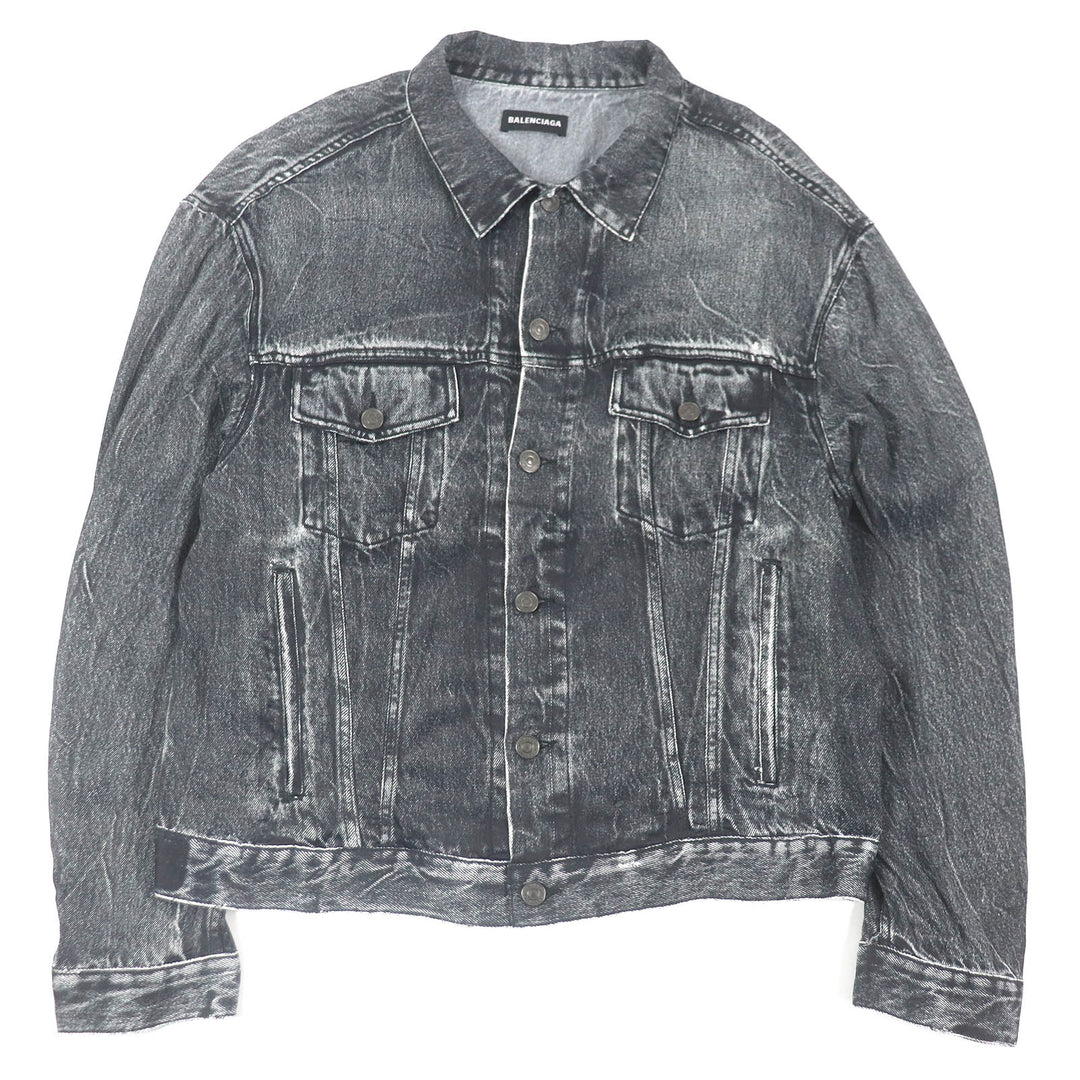 Excellent BALENCIAGA Blouson Denim transfer print stretch black Rayon mens L 621580