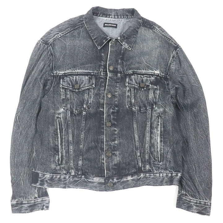 Excellent BALENCIAGA Blouson Denim transfer print stretch black Rayon mens L 621580