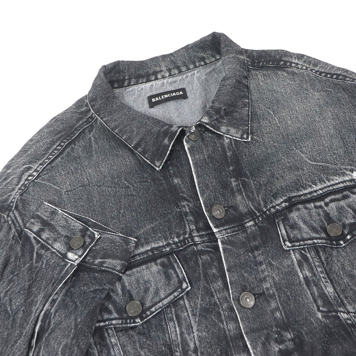 Excellent BALENCIAGA Blouson Denim transfer print stretch black Rayon mens L 621580