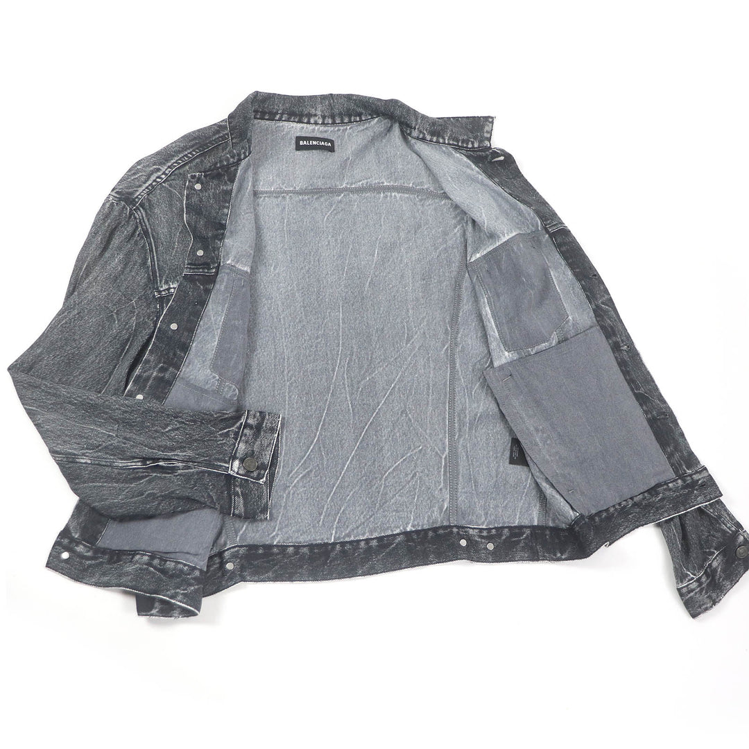 Excellent BALENCIAGA Blouson Denim transfer print stretch black Rayon mens L 621580