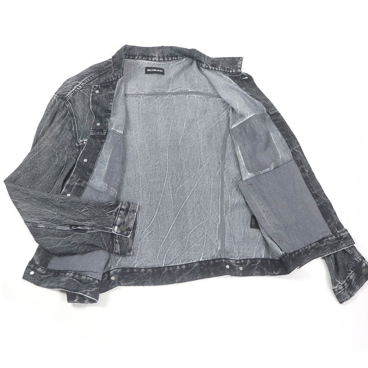 Excellent BALENCIAGA Blouson Denim transfer print stretch black Rayon mens L 621580