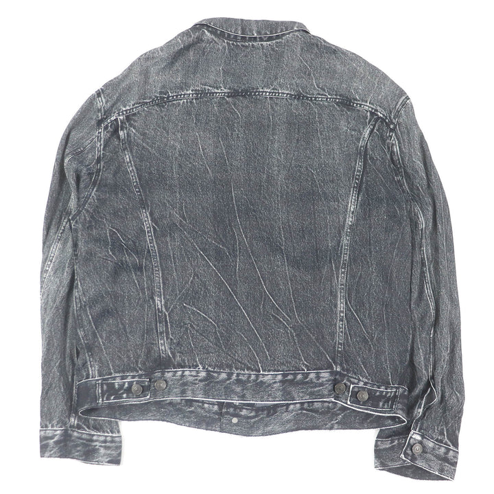 Excellent BALENCIAGA Blouson Denim transfer print stretch black Rayon mens L 621580