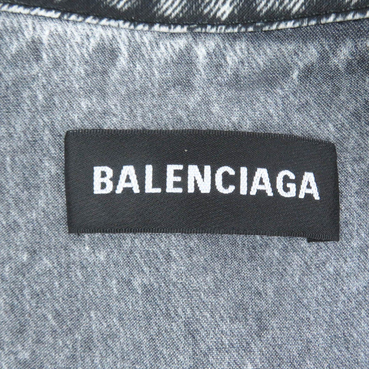 Excellent BALENCIAGA Blouson Denim transfer print stretch black Rayon mens L 621580
