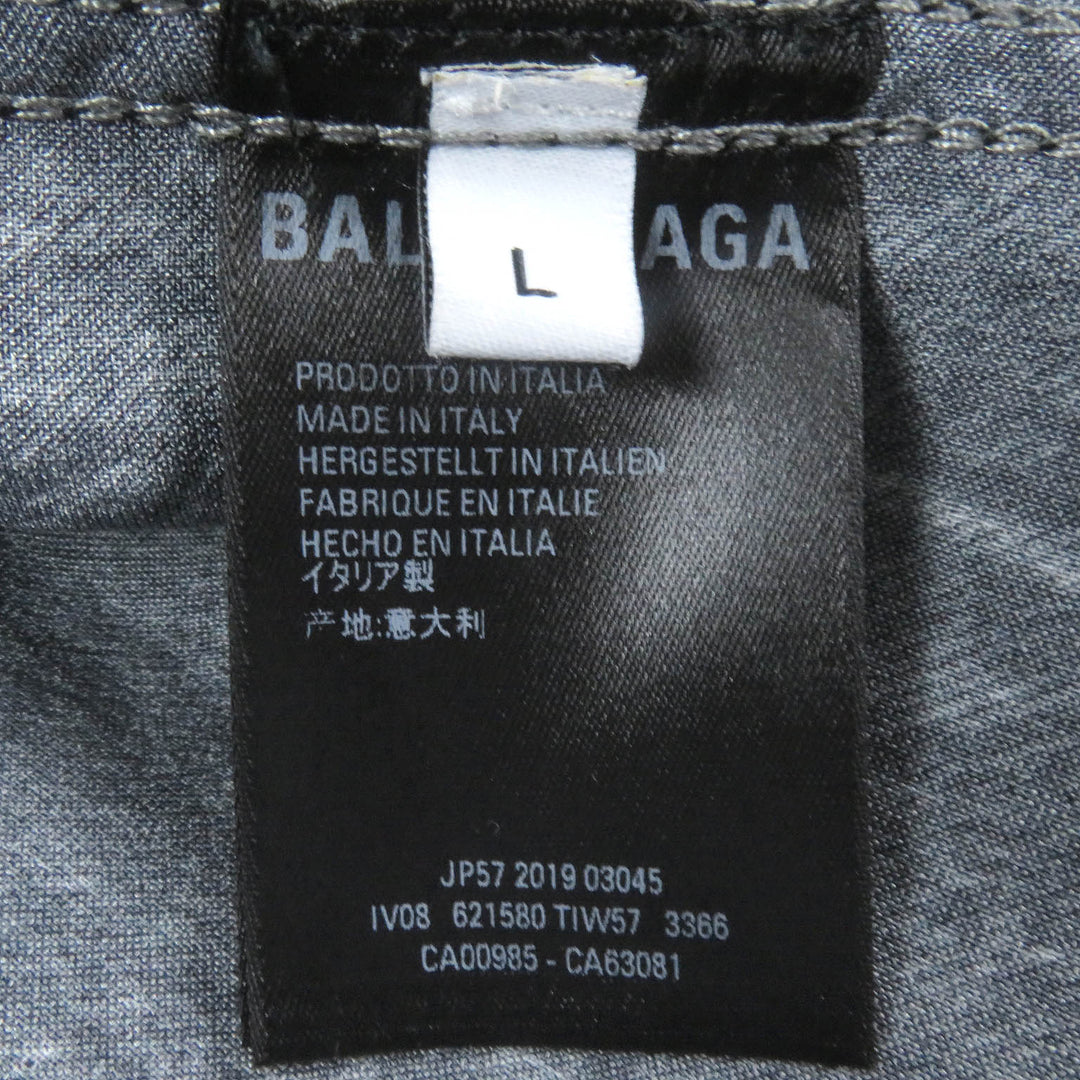 Excellent BALENCIAGA Blouson Denim transfer print stretch black Rayon mens L 621580
