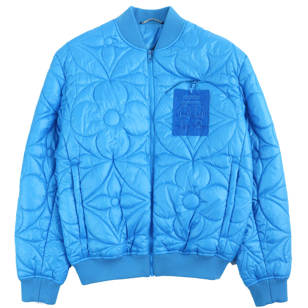 LOUIS VUITTON Blouson Monogram Flower Quilted Jacket blue polyester 48 HLB51E