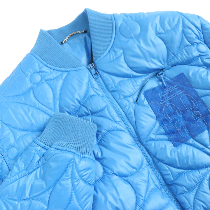LOUIS VUITTON Blouson Monogram Flower Quilted Jacket blue polyester 48 HLB51E
