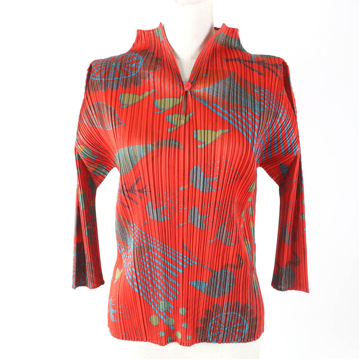 Excellent PLEATS PLEASE T-shirt Animal Pattern 3/4 Sleeves Orange series Women 3