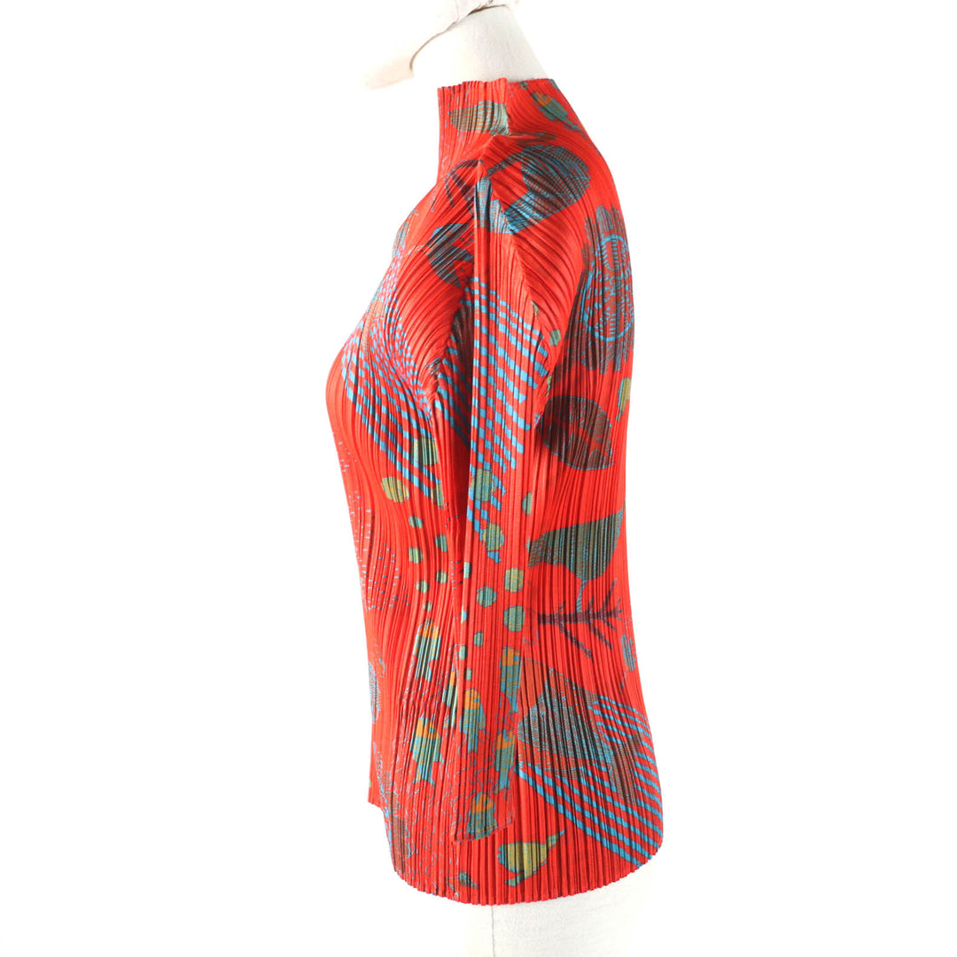 Excellent PLEATS PLEASE T-shirt Animal Pattern 3/4 Sleeves Orange series Women 3