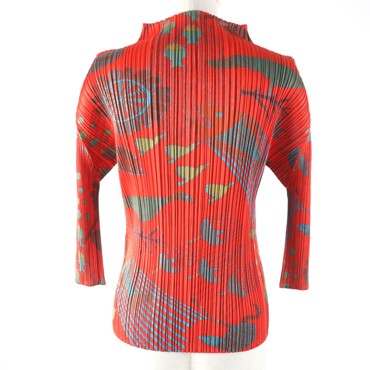 Excellent PLEATS PLEASE T-shirt Animal Pattern 3/4 Sleeves Orange series Women 3