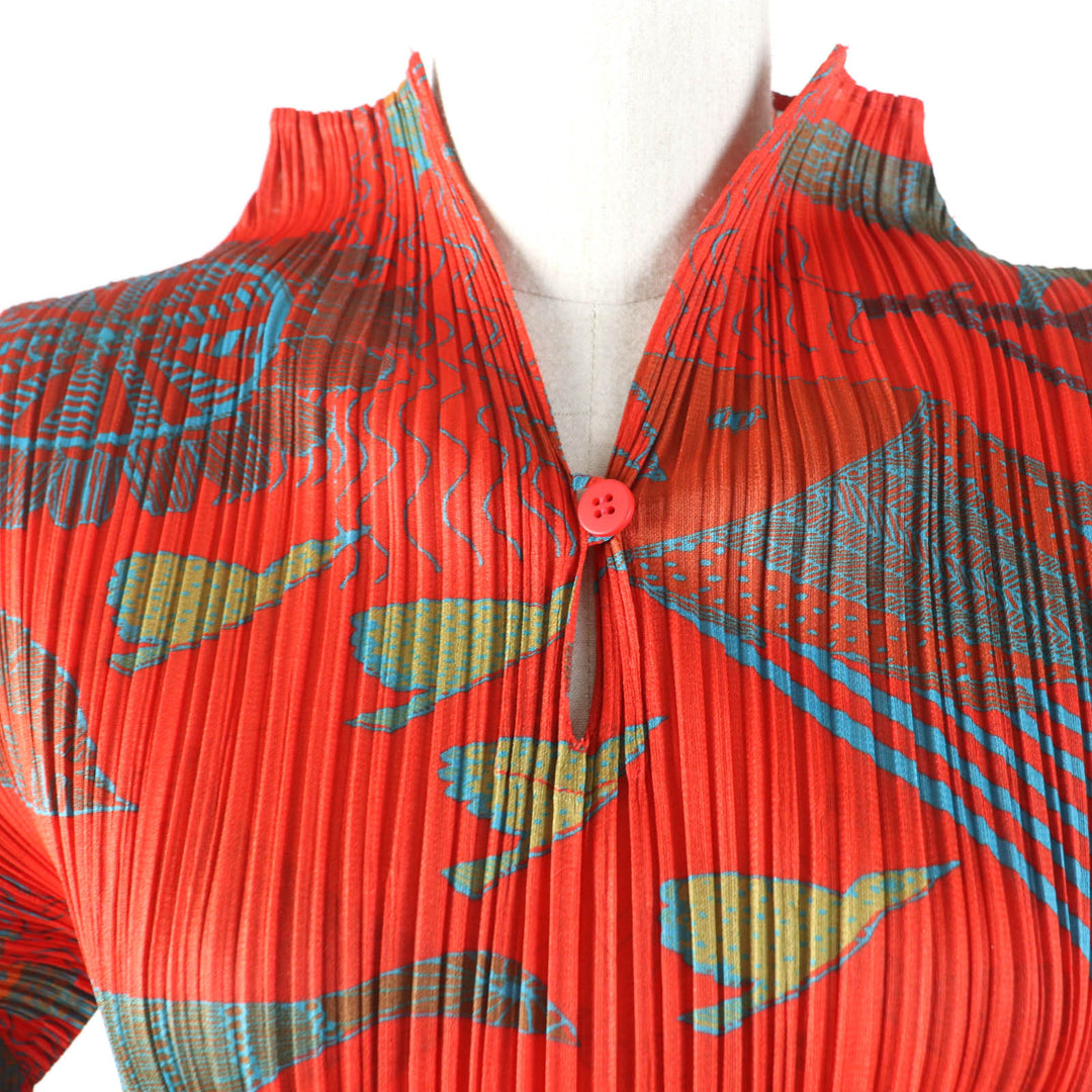 Excellent PLEATS PLEASE T-shirt Animal Pattern 3/4 Sleeves Orange series Women 3