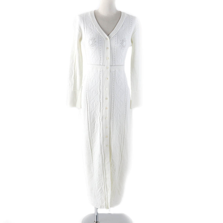 Pristine Marine Serre WHITE LINE one piece Shell button V-neck long sleeve super long length knit white Rayon Women S