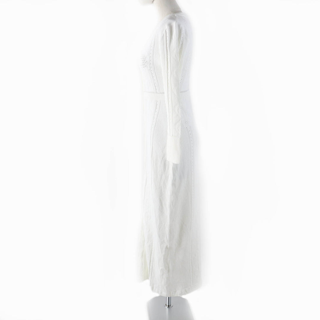 Pristine Marine Serre WHITE LINE one piece Shell button V-neck long sleeve super long length knit white Rayon Women S
