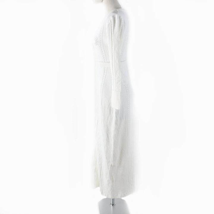 Pristine Marine Serre WHITE LINE one piece Shell button V-neck long sleeve super long length knit white Rayon Women S