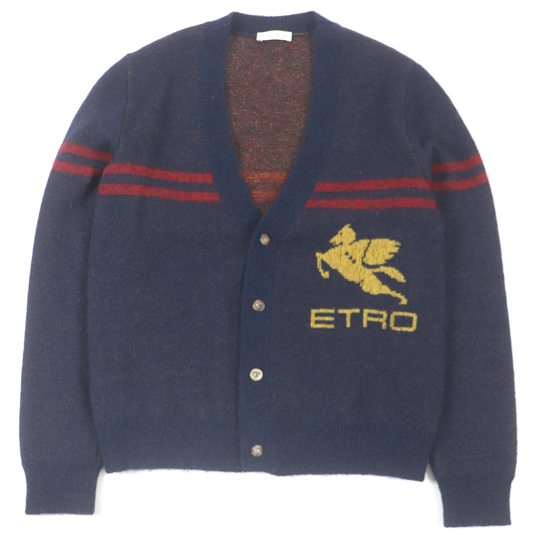 Excellent ETRO cardigan Preppy Knit Navy mohair mens S