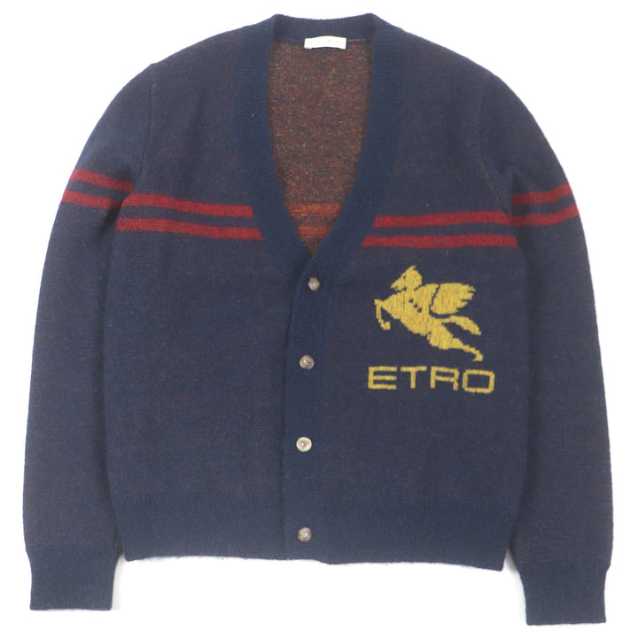 Excellent ETRO cardigan Preppy Knit Navy mohair mens S