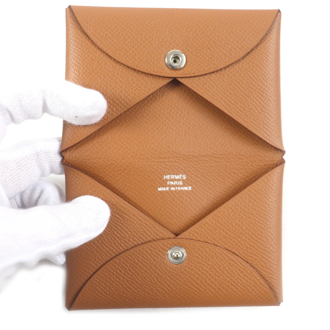 Excellent HERMES Coin case Calvi Card Case gold Epsom mens