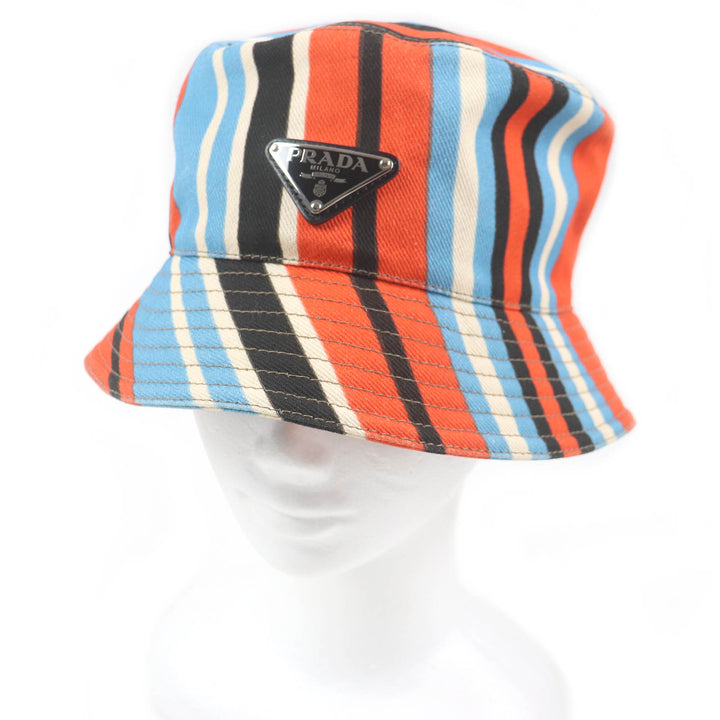 Great PRADA hat Stripe Triangle Logo Triangle Plate Orange multi-color mens 2HC137