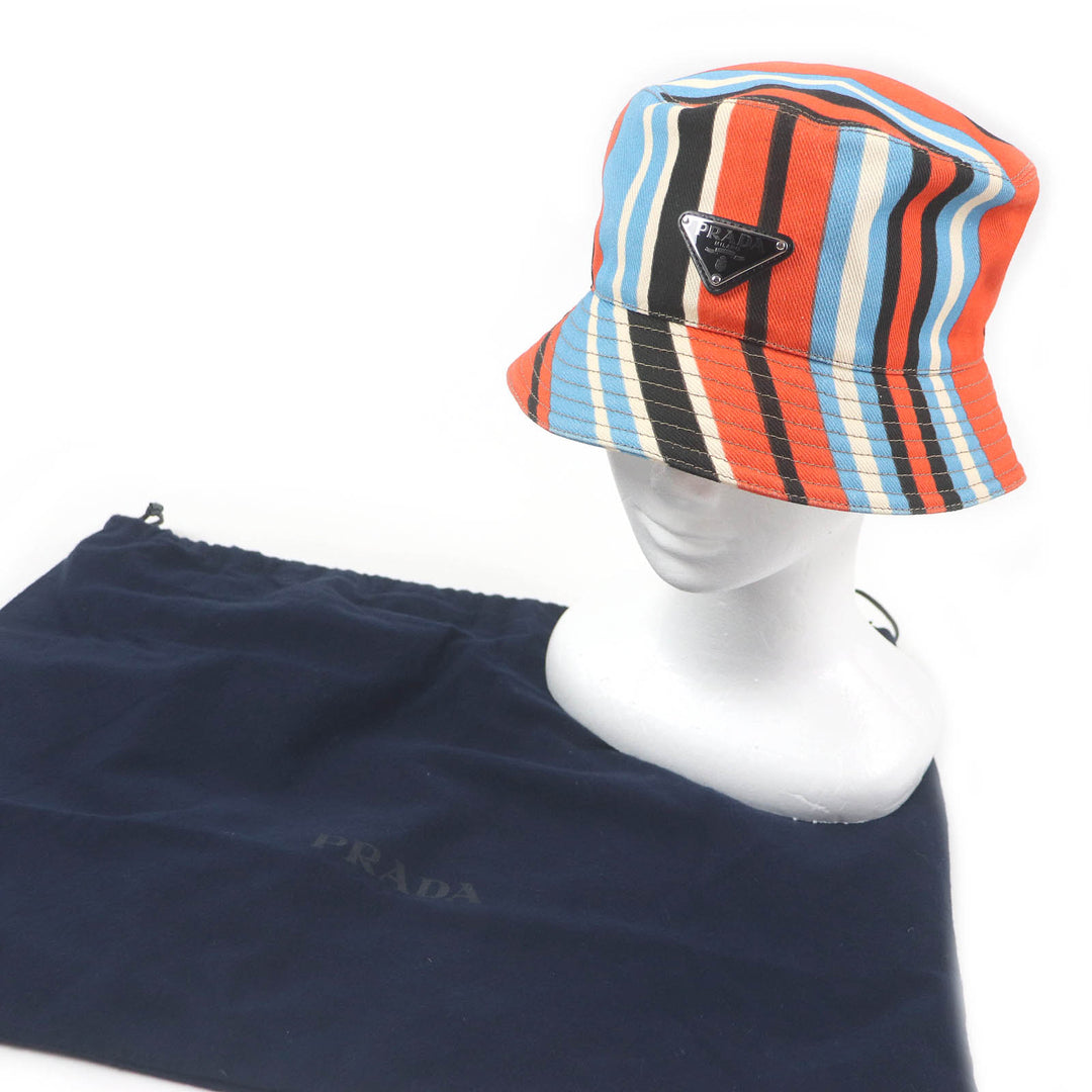 Great PRADA hat Stripe Triangle Logo Triangle Plate Orange multi-color mens 2HC137