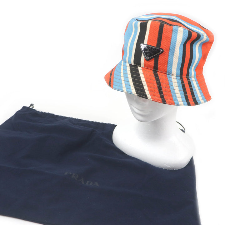 Great PRADA hat Stripe Triangle Logo Triangle Plate Orange multi-color mens 2HC137