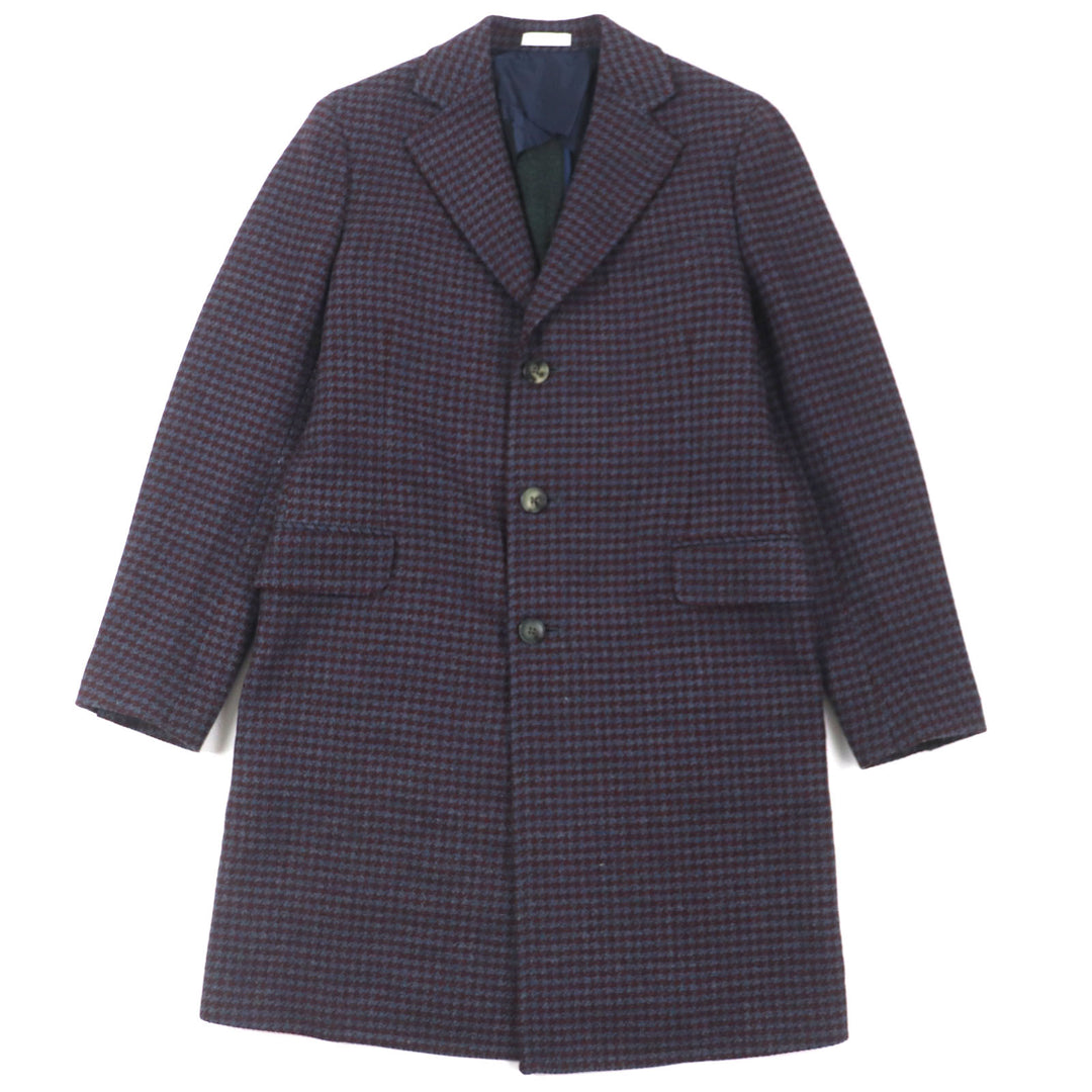 Excellent BOGLIOLI Chester coat houndstooth single Bordeaux wool mens 48 C3401P