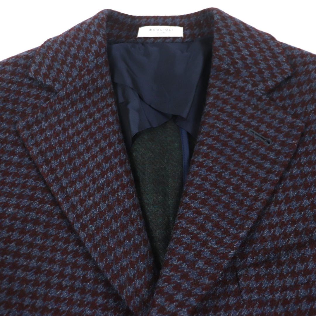 Excellent BOGLIOLI Chester coat houndstooth single Bordeaux wool mens 48 C3401P