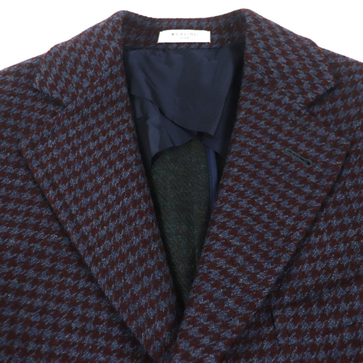 Excellent BOGLIOLI Chester coat houndstooth single Bordeaux wool mens 48 C3401P