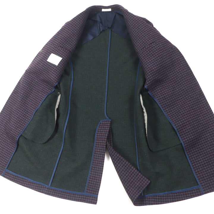 Excellent BOGLIOLI Chester coat houndstooth single Bordeaux wool mens 48 C3401P