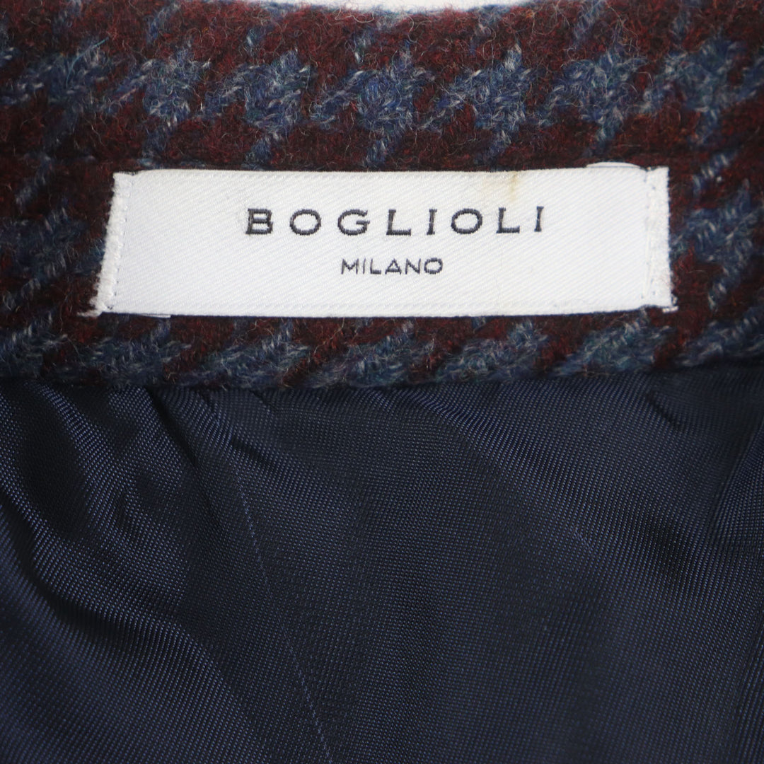 Excellent BOGLIOLI Chester coat houndstooth single Bordeaux wool mens 48 C3401P
