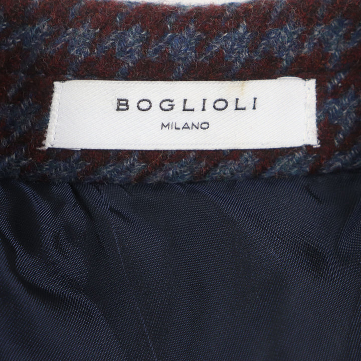 Excellent BOGLIOLI Chester coat houndstooth single Bordeaux wool mens 48 C3401P