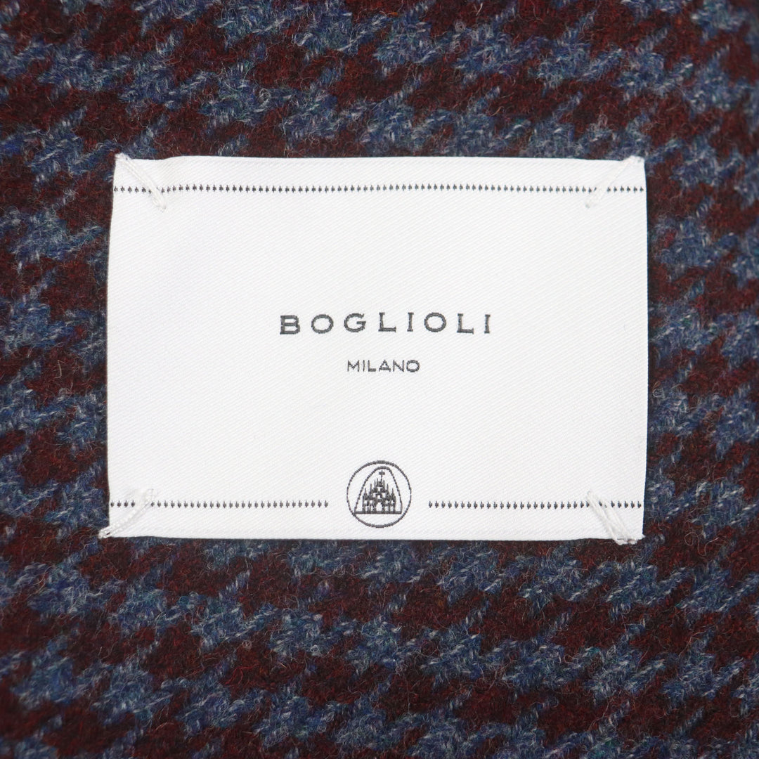 Excellent BOGLIOLI Chester coat houndstooth single Bordeaux wool mens 48 C3401P