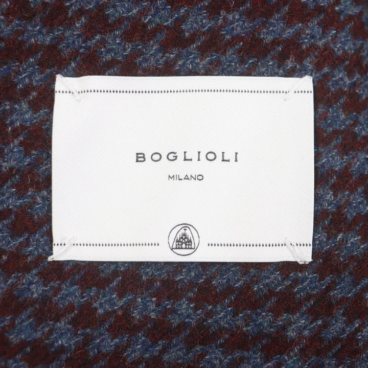 Excellent BOGLIOLI Chester coat houndstooth single Bordeaux wool mens 48 C3401P