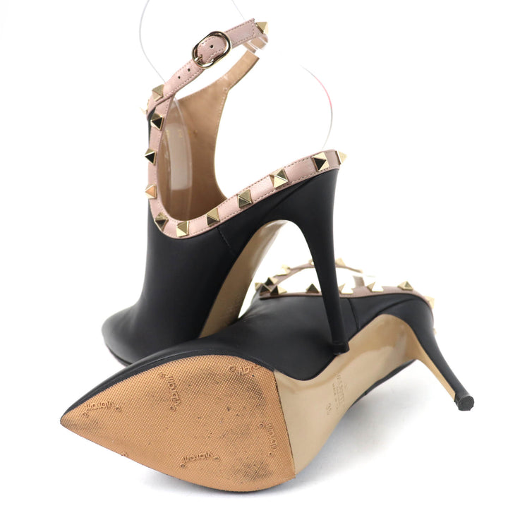 Great Valentino Garavani Booties Rockstud ankle strap pumps black leather Women