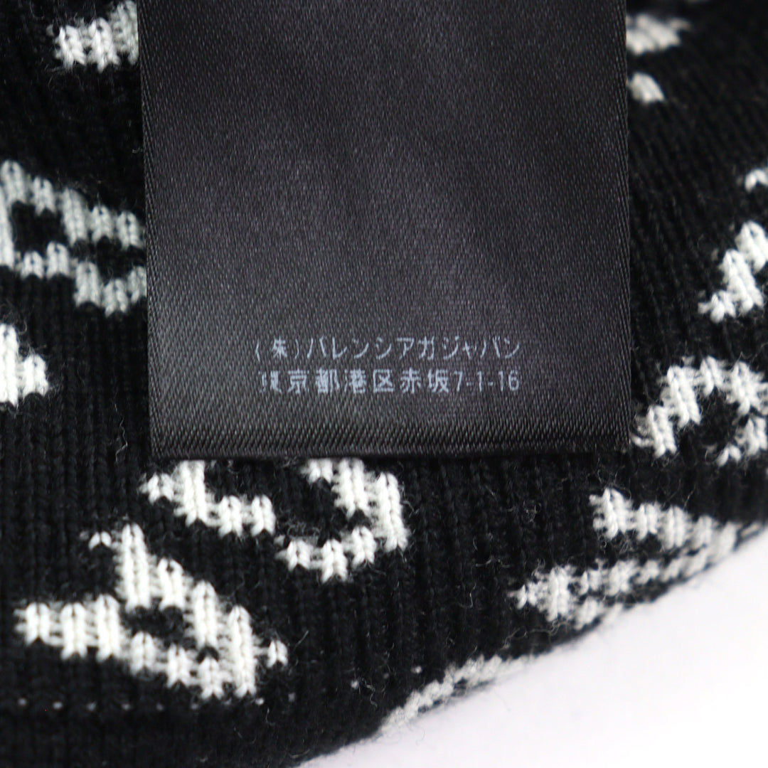 Great BALENCIAGA knit Logo print oversized half zip Black White wool mens XS