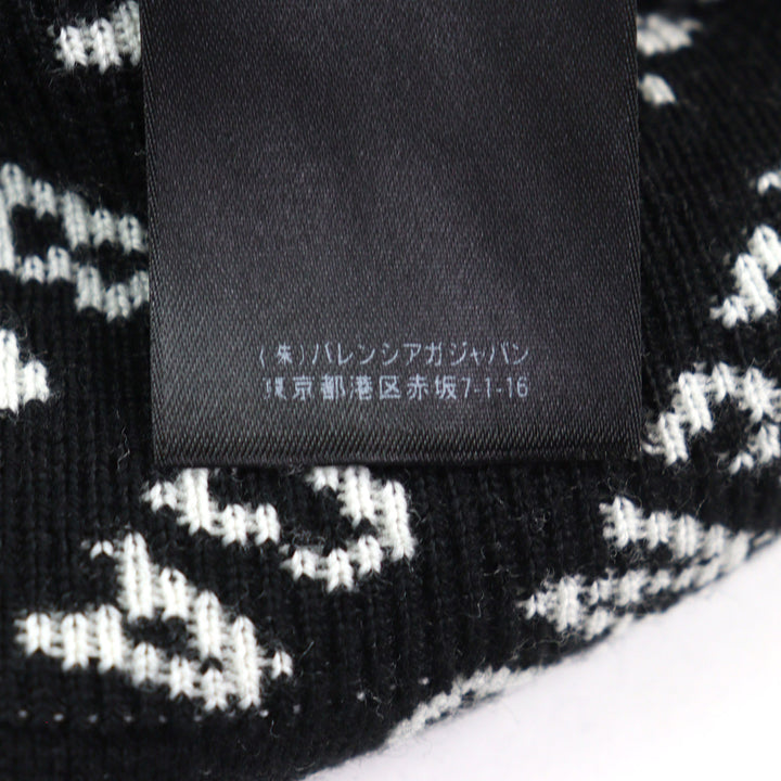Great BALENCIAGA knit Logo print oversized half zip Black White wool mens XS